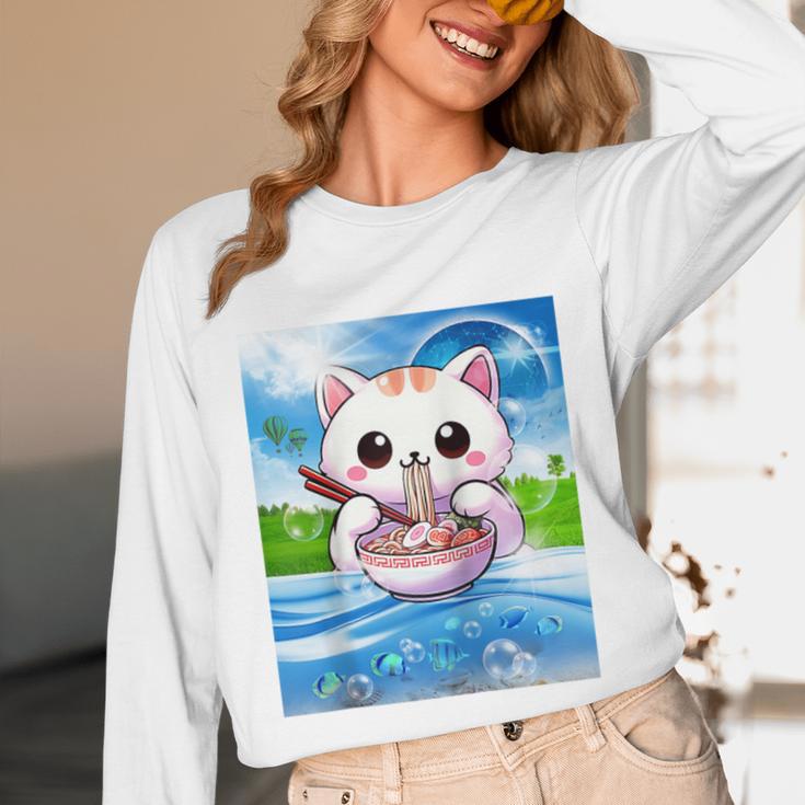 Frutiger Aero Aesthetic Tech Kawaii Ramen Cat Fishes Raglan Baseball Tee Unisex Long Sleeve T-Shirt Frutiger Aero Aesthetic Tech Kawaii Ramen Cat Fishes Raglan Baseball Tee Unisex Long Sleeve T-Shirt