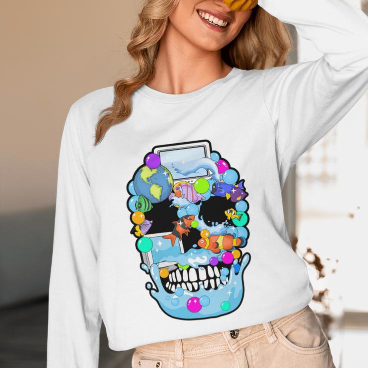 Frutiger Aero Aesthetic Tech Skull Computer Fishes Unisex Long Sleeve T-Shirt Frutiger Aero Aesthetic Tech Skull Computer Fishes Unisex Long Sleeve T-Shirt