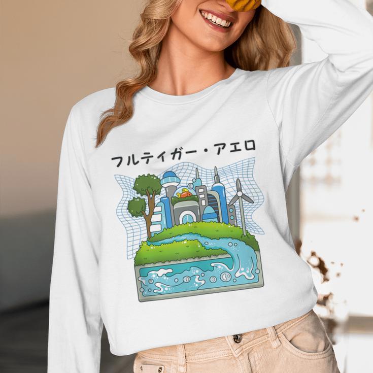 Future City Wind Power Frutiger Aero Y2K Style Ocean Unisex Long Sleeve T-Shirt