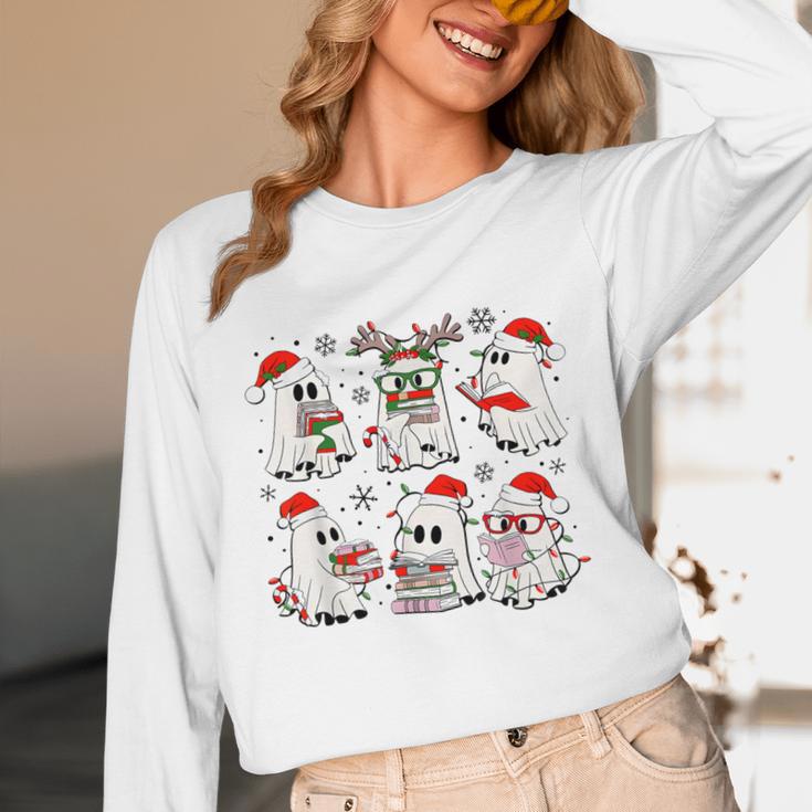 Ghost Book Reading Christmas Books Lover Teacher Kids Unisex Long Sleeve T-Shirt