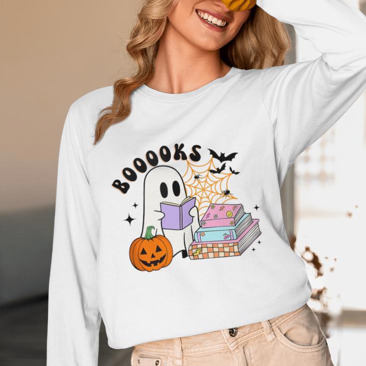 Ghost Reading Halloween Women Teacher Book Lover Unisex Long Sleeve T-Shirt