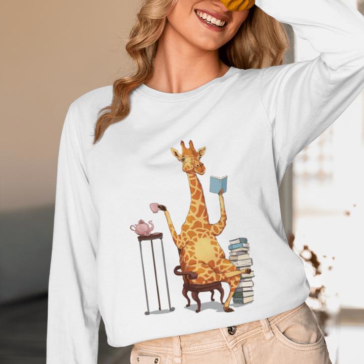 Giraffe Reading Tea Books Coffee Book Lover Graphic Unisex Long Sleeve T-Shirt Giraffe Reading Tea Books Coffee Book Lover Graphic Unisex Long Sleeve T-Shirt