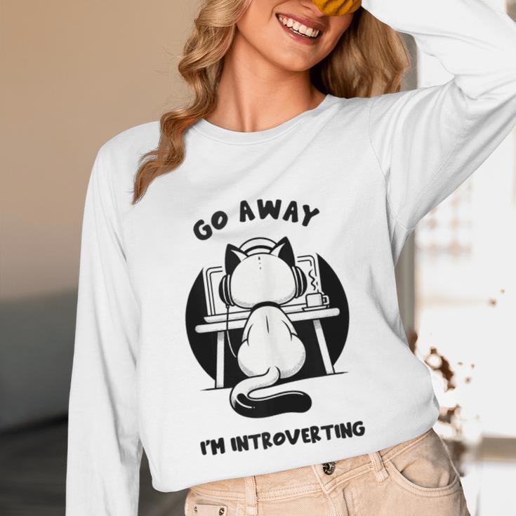 Go Away I'm Introverting Cat With Coffee Unisex Long Sleeve T-Shirt