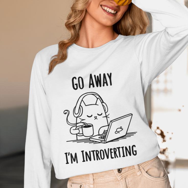 Go Away I'm Introverting Cat Introvert Anxiety Anxious Unisex Long Sleeve T-Shirt