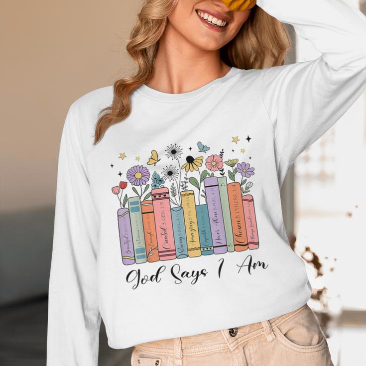 God Says I Am Floral Book Cute Christian Girl Teen Religious Unisex Long Sleeve T-Shirt