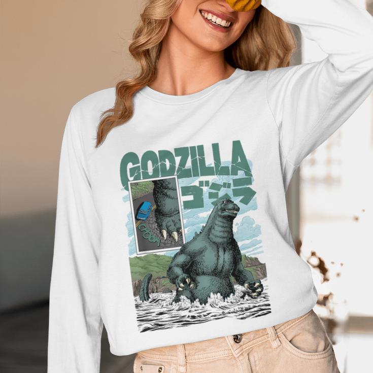 Godzilla Ocean Scene Comic Book Illustration Movie Monster Unisex Long Sleeve T-Shirt
