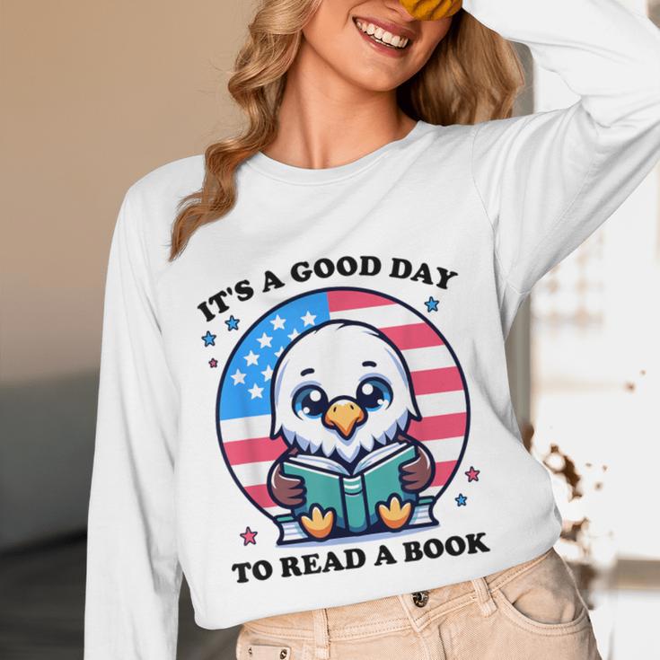 A Good Day To Read a Book Reading Eagle With American Flag Unisex Long Sleeve T-Shirt