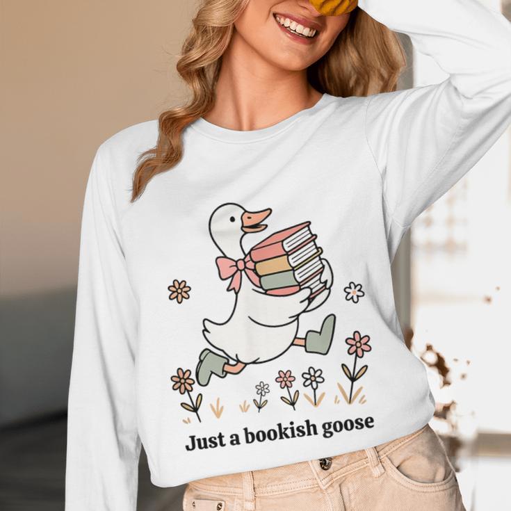 Goose With Books Cute Bookworm Reader Unisex Long Sleeve T-Shirt