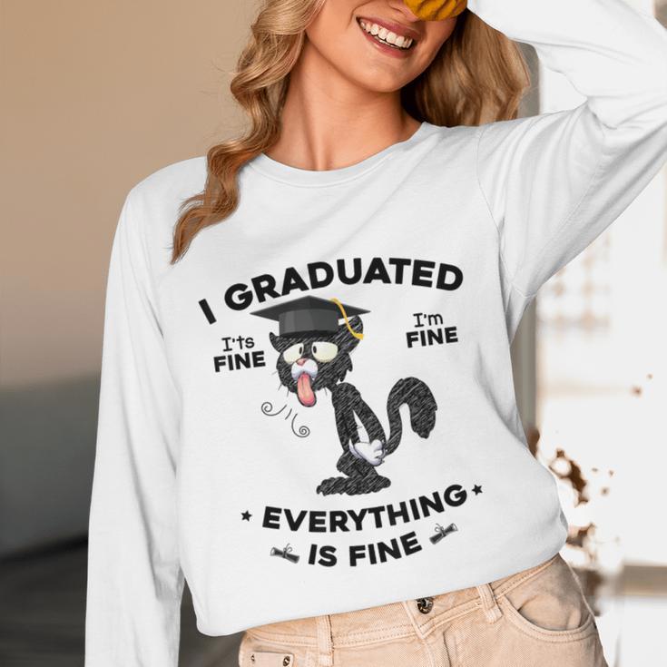 I Graduated Graduate Class 2025 Cat Graduation Unisex Long Sleeve T-Shirt