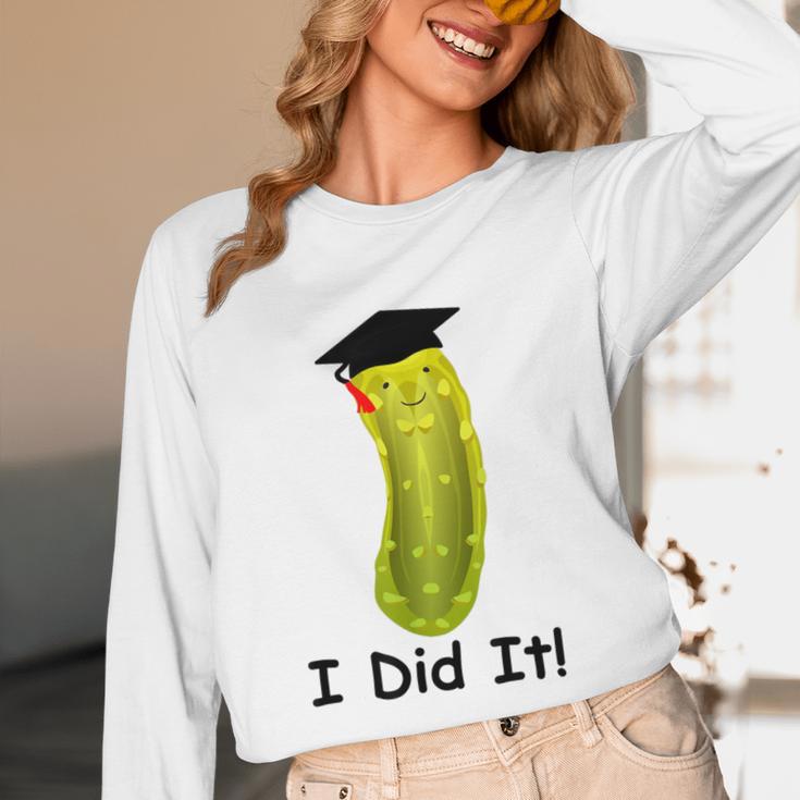 Graduation Cap Wearing Big Dill Pickle I Did It Graduate Fun Unisex Long Sleeve T-Shirt