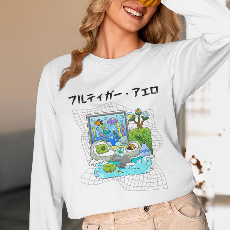 Grass Fun UI UX Er Computer Retro Fish Frutiger Aero Premium Tri-Blend Unisex Long Sleeve T-Shirt