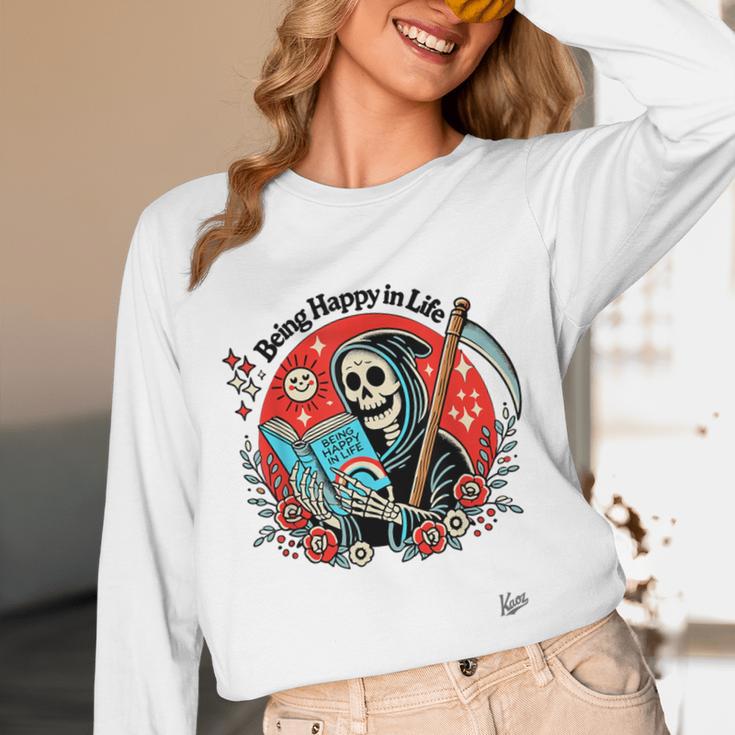 Grim Reaper Reads a Book Unisex Long Sleeve T-Shirt