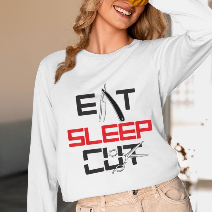 Haircutter Barber Eat Sleep Cut Barbering Graduation Unisex Long Sleeve T-Shirt