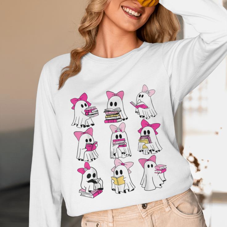Halloween Pink Ghost Read More Books Spooky Boo Teacher Kids Unisex Long Sleeve T-Shirt