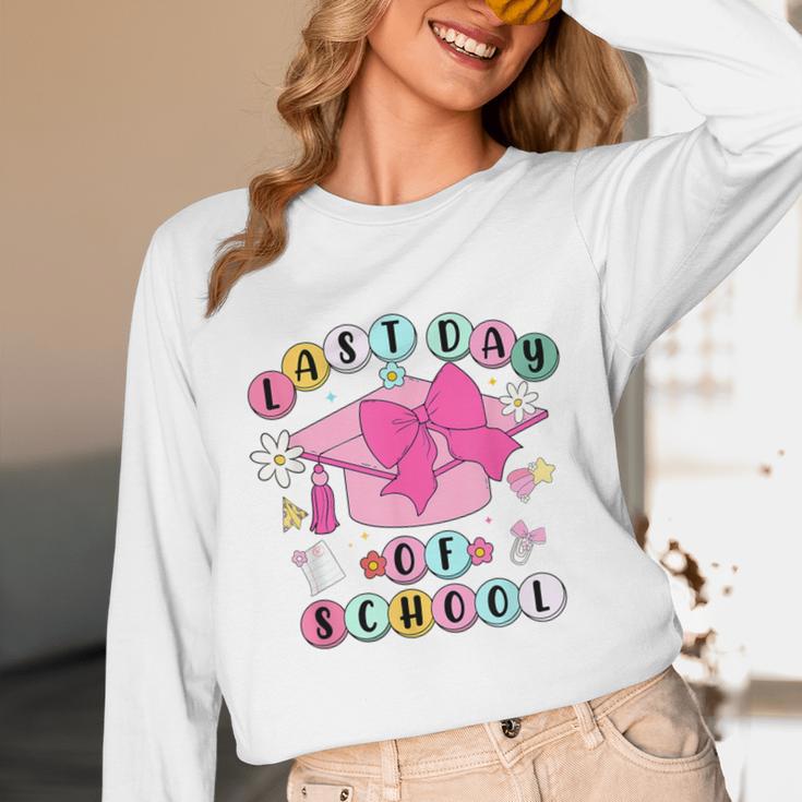 Happy Last Day Of School Coquette Bow Graduation Girls Kids Unisex Long Sleeve T-Shirt