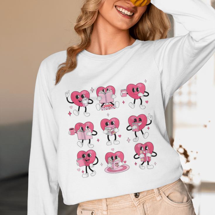 Heart Reading Books Valentine Teacher Boy Girl Book Lover Unisex Long Sleeve T-Shirt