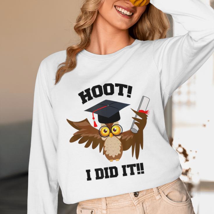 Hoot I Did It Grad Owl Holding Graduation Diploma Congrats Unisex Long Sleeve T-Shirt