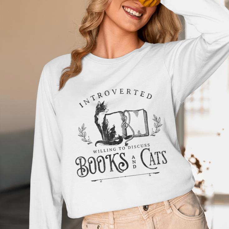 Introverted But Willing To Discuss Cats And Books Unisex Long Sleeve T-Shirt Introverted But Willing To Discuss Cats And Books Unisex Long Sleeve T-Shirt