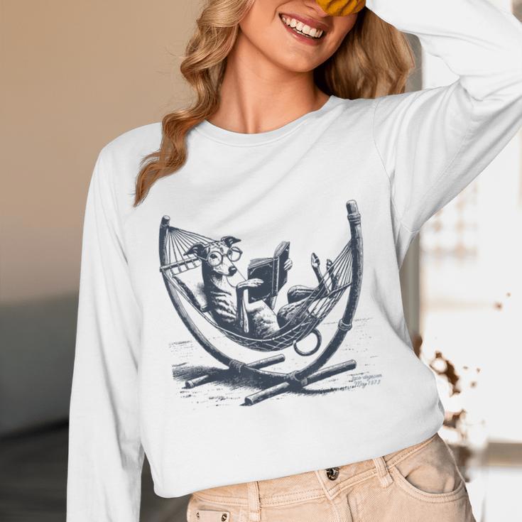 Italian Greyhound Whippet Dog Reading Book Hammock Iggy Mom Unisex Long Sleeve T-Shirt