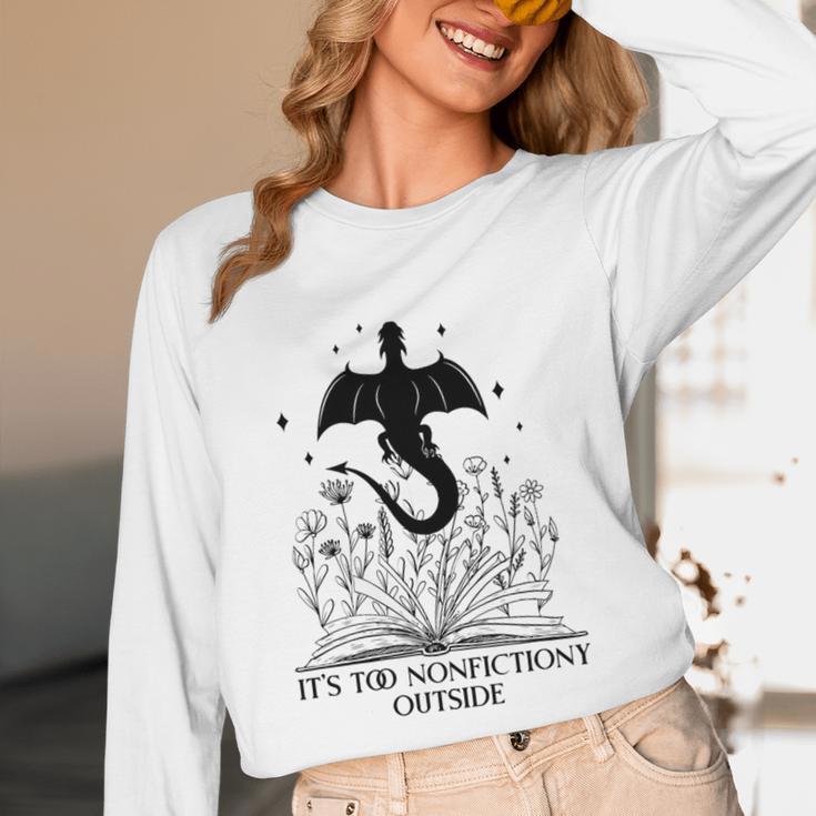 It's Too Nonfictiony Outside Book Dragon Reading Fantasy Era Premium Tri-Blend Unisex Long Sleeve T-Shirt