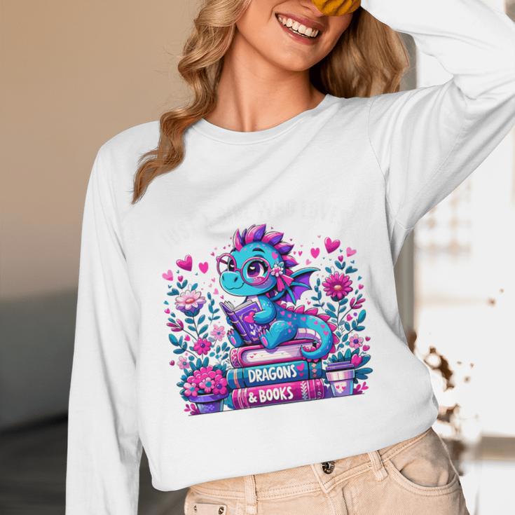 Just A Girl Who Loves Dragons And Books Cute Dragon Reading Premium Tri-Blend Unisex Long Sleeve T-Shirt