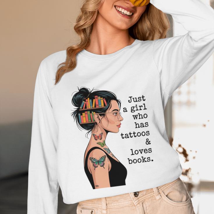Just a Girl Who Has Tattoos And Love Books Tattooed Inked Unisex Long Sleeve T-Shirt