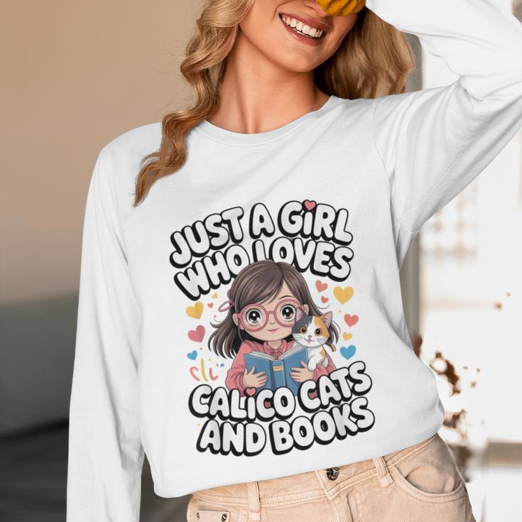 Kawaii Cat And Books Just A Girl Who Loves Both Unisex Long Sleeve T-Shirt Kawaii Cat And Books Just A Girl Who Loves Both Unisex Long Sleeve T-Shirt