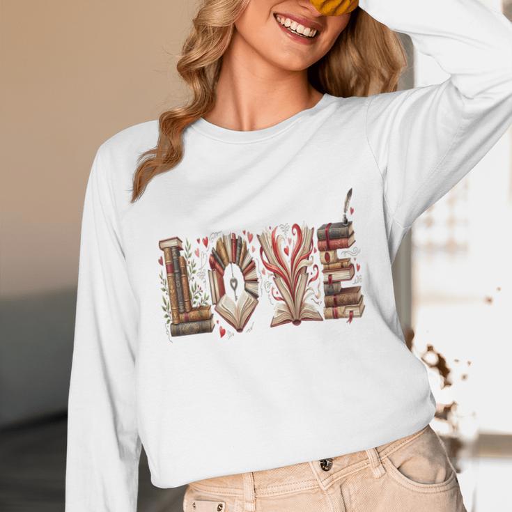 Librarian Reader Books Valentine Teacher Valentines Teach Unisex Long Sleeve T-Shirt