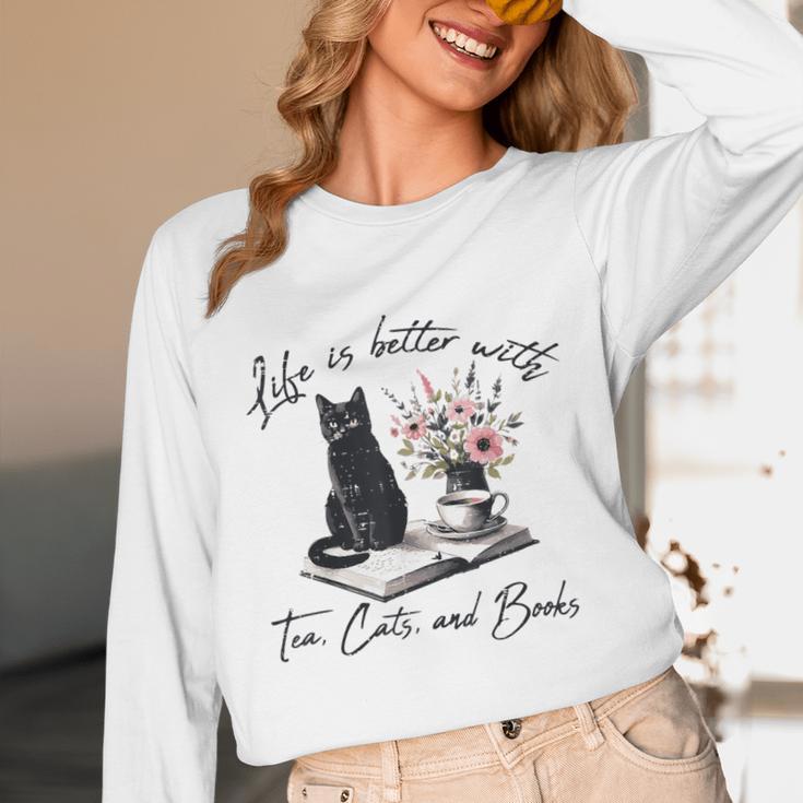 Life Better With 2 Cats Books Kitten Kitty Women Girls Kids Unisex Long Sleeve T-Shirt