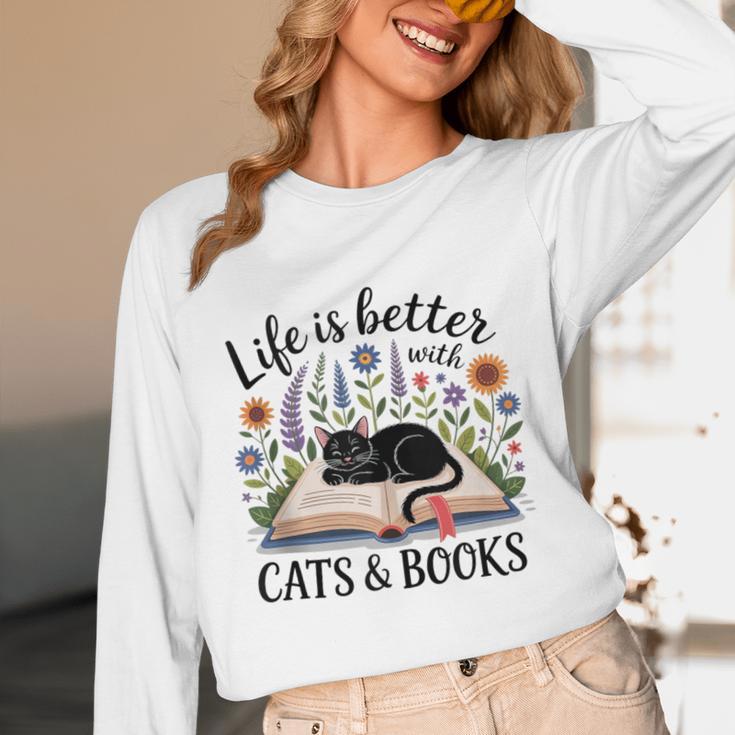 Life Is Better With Cats And Books Unisex Long Sleeve T-Shirt
