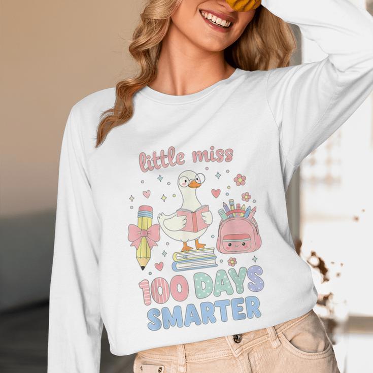 Little Miss 100 Days Smarter Cute Goose Reading Books Girls Unisex Long Sleeve T-Shirt Little Miss 100 Days Smarter Cute Goose Reading Books Girls Unisex Long Sleeve T-Shirt