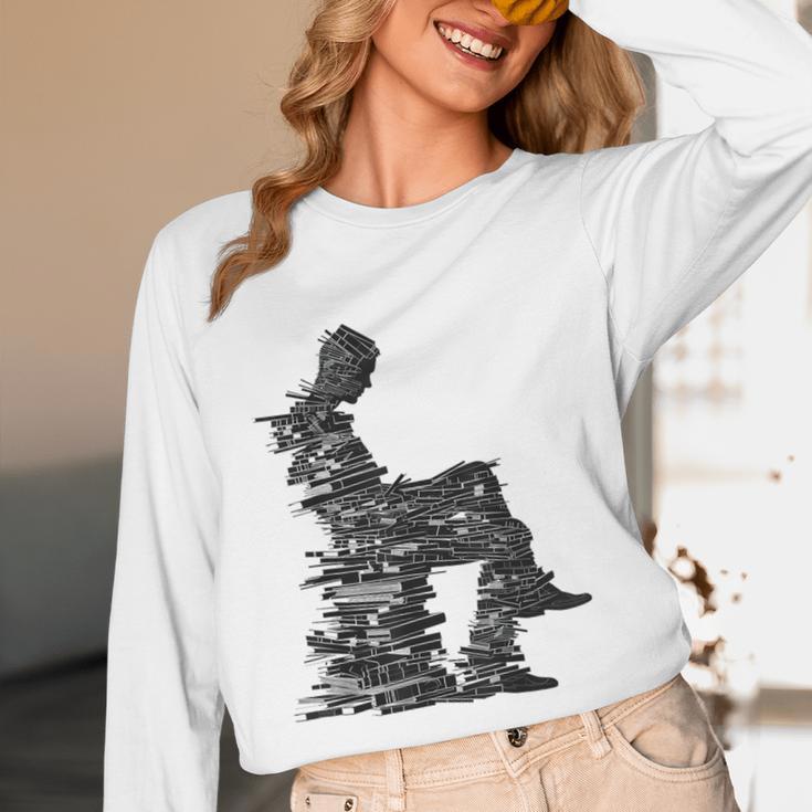 Men Pixel Art Geometric Book Human Drawing Graphic Men Unisex Long Sleeve T-Shirt