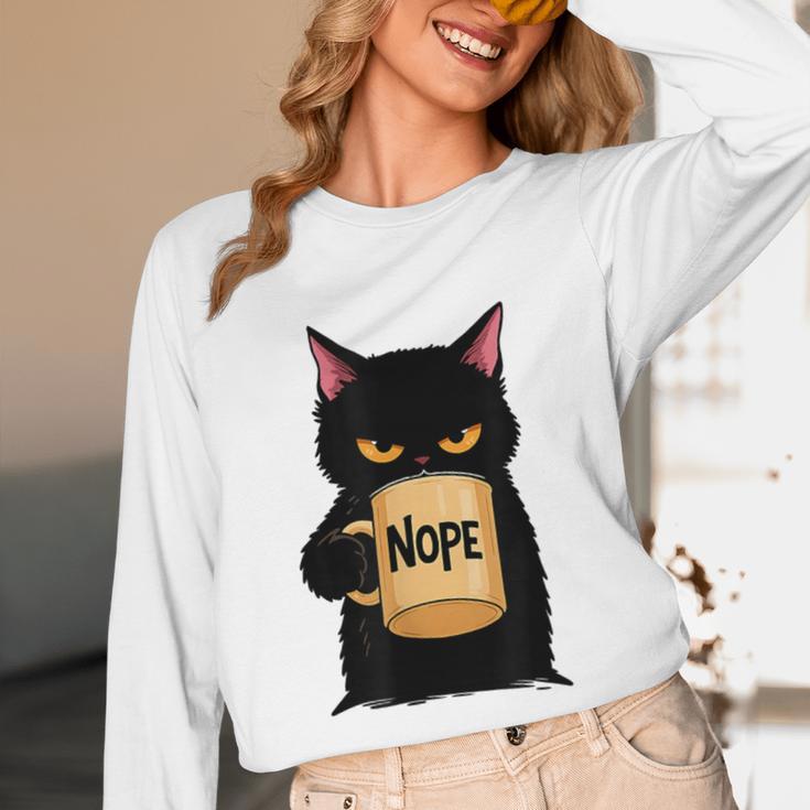 Nope Coffee Cat – Introvert Humor Monday Kitty Unisex Long Sleeve T-Shirt Nope Coffee Cat – Introvert Humor Monday Kitty Unisex Long Sleeve T-Shirt