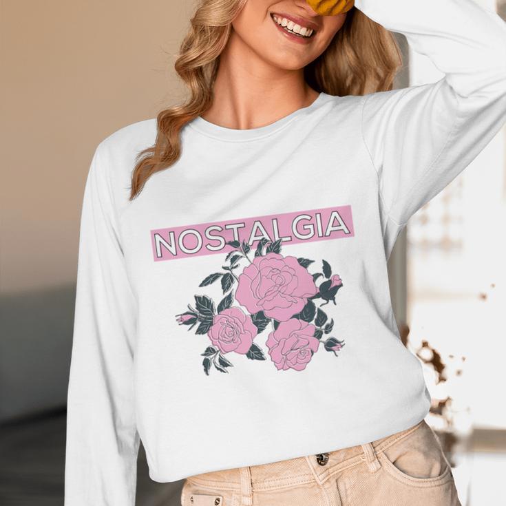 Nostalgia 80s 90s Retro Style Graphics Rose Pink Flower Unisex Long Sleeve T-Shirt