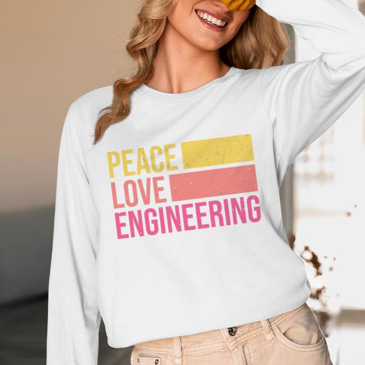 Peace Love Engineering Engineer School Graduation Retro Unisex Long Sleeve T-Shirt