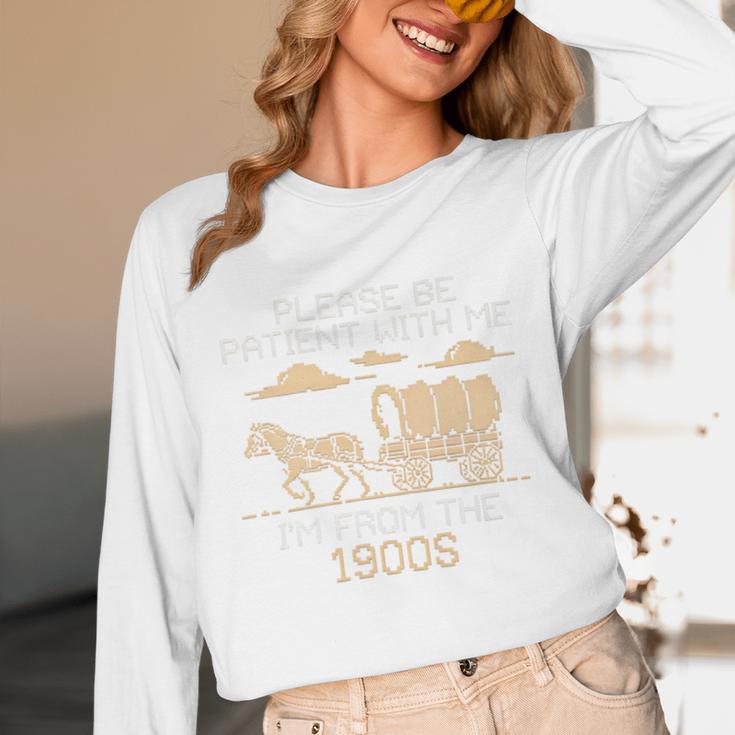 Please Be Patient I'm From The 1900s Retro Pixel Horse Wagon Premium Unisex Long Sleeve T-Shirt