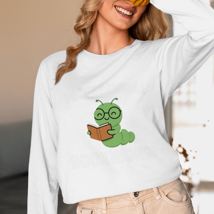Professional Bookworm Reading Lover Cute Worm Glasses Book Unisex Long Sleeve T-Shirt