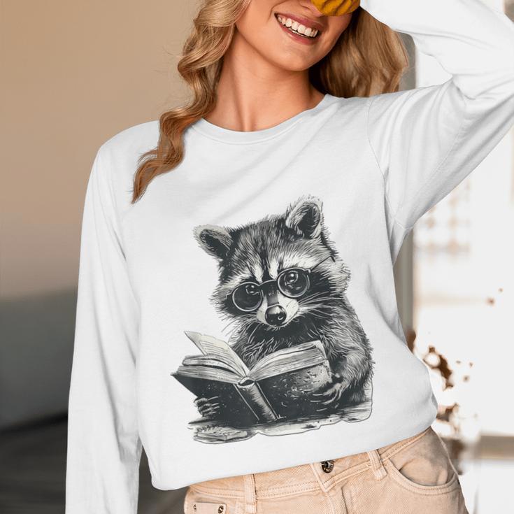 Raccoon With Book Cute Raccoons Reading Books Unisex Long Sleeve T-Shirt