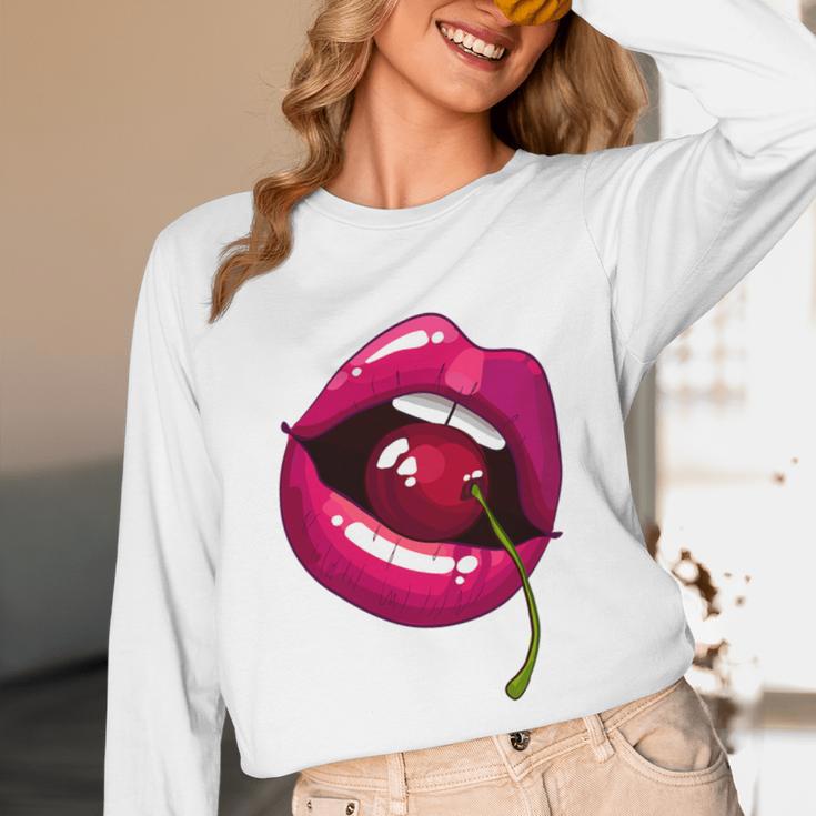Rainbow Lips With a Cherry In The Mouth 80s Nostalgia Premium Tri-Blend Unisex Long Sleeve T-Shirt Rainbow Lips With a Cherry In The Mouth 80s Nostalgia Premium Tri-Blend Unisex Long Sleeve T-Shirt