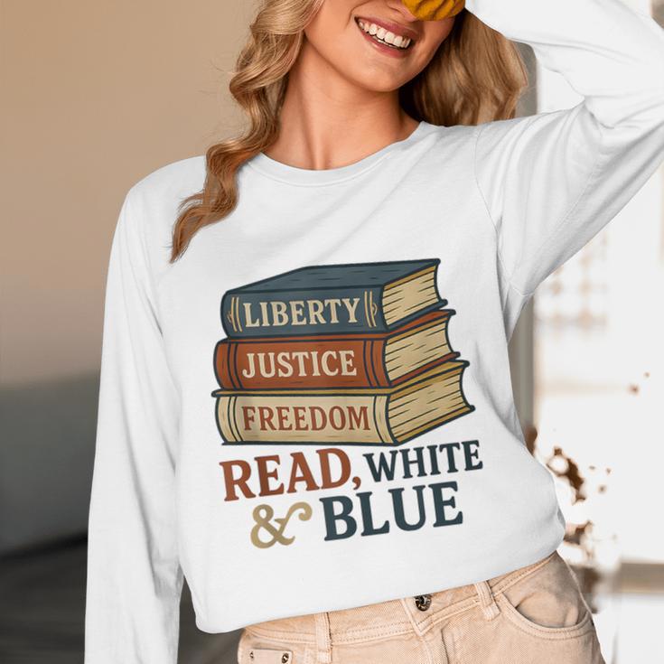 Read Blue Liberty Books July 4th Independence Unisex Long Sleeve T-Shirt