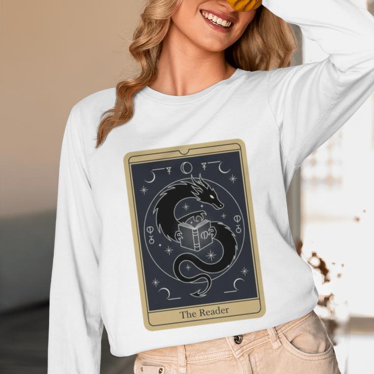 The Reader Tarot Card Mystic Dragon Book Magic Unisex Long Sleeve T-Shirt The Reader Tarot Card Mystic Dragon Book Magic Unisex Long Sleeve T-Shirt