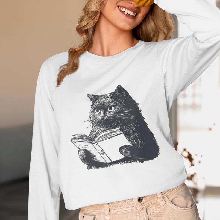 Reading Cat Cat Book Lover Unisex Long Sleeve T-Shirt