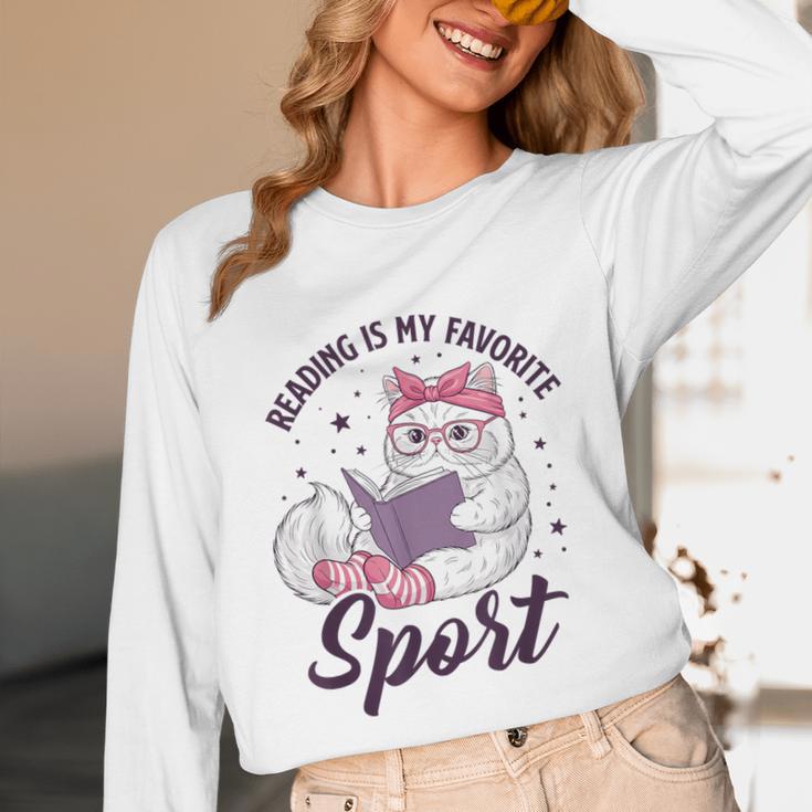 Reading Is My Favorite Sport Saying Cat And Book Lover Unisex Long Sleeve T-Shirt