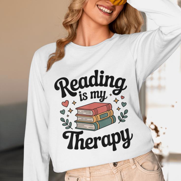 Reading Is My Therapy Book Lover Bookworm Unisex Long Sleeve T-Shirt