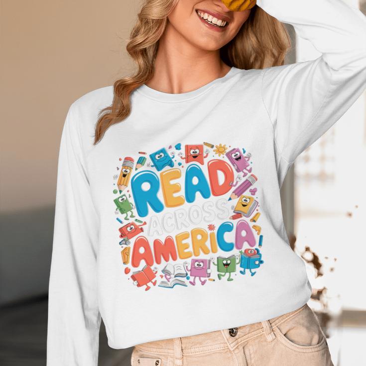 Reads Across Tee America Reading Teacher Books Reader Kids Unisex Long Sleeve T-Shirt