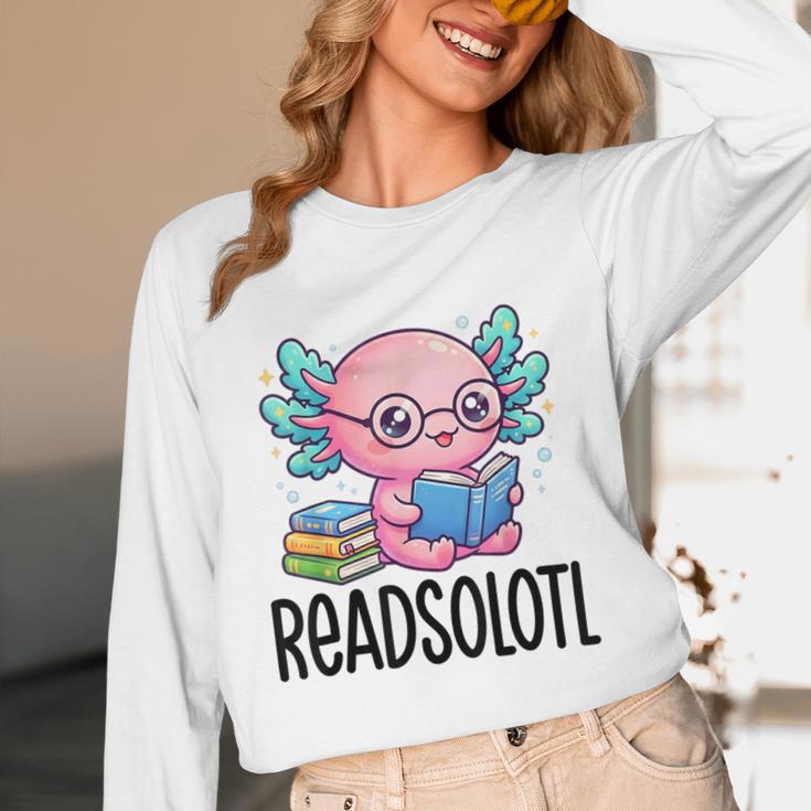 Readsolotl Cute Axolotl Reading Book Kawaii Pink Aesthetic Unisex Long Sleeve T-Shirt