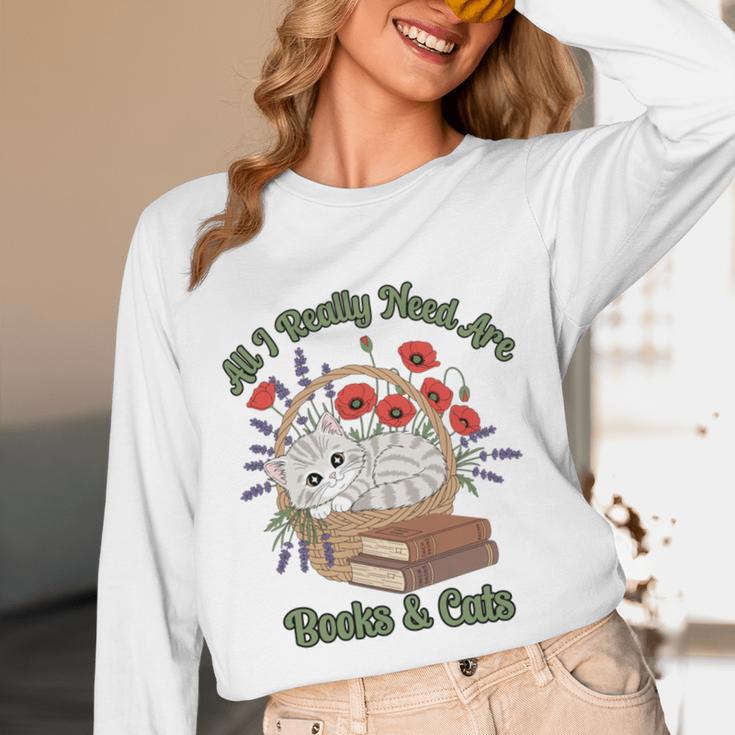 All I Really Need Are Books And Cats Book Lover Tee Unisex Long Sleeve T-Shirt