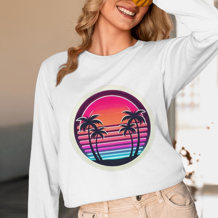 Retro 80s Synthwave Sunset & Palm Trees Retro Nostalgia 80s Unisex Long Sleeve T-Shirt