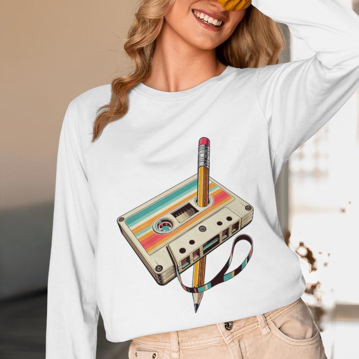 Retro Cassette Tape & Pencil Rewind Nostalgia Party 80s 90s Premium Unisex Long Sleeve T-Shirt