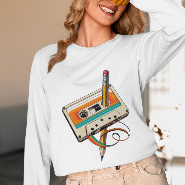 Retro Cassette Tape & Pencil Rewind Nostalgia Party 80s 90s Unisex Long Sleeve T-Shirt
